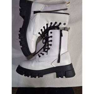Levi's White Boots Combat Womens Laces Zipper Platform Black Sole 8.5
